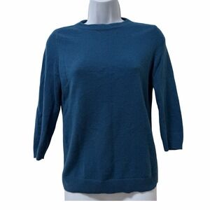 TALBOTS‎ Womens Soft 100% Cashmere 3/4 Sleeve Sweater Size MP Blue Quiet Luxury
